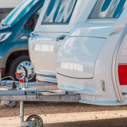 row of parked RVs
